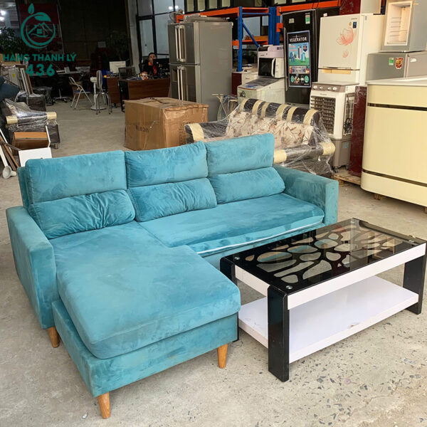 Sofa Góc L Cũ Bọc Đệm Màu Xanh Ngọc Sang Trọng