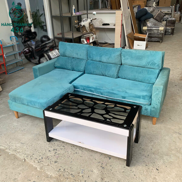Sofa Góc L Cũ Bọc Đệm Màu Xanh Ngọc Sang Trọng