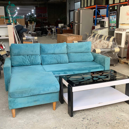Sofa Góc L Cũ Bọc Đệm Màu Xanh Ngọc Sang Trọng