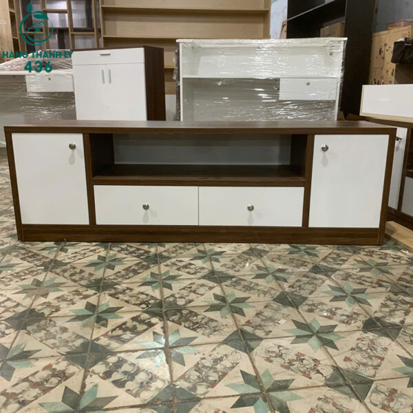 thanh ly ke tivi 1m6x50cmx40cm phoi go nau trang moi 99 3