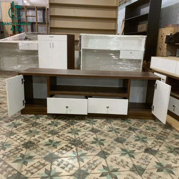 thanh ly ke tivi 1m6x50cmx40cm phoi go nau trang moi 99 4