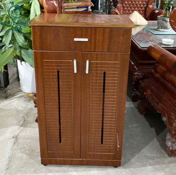 tu giay cu go mau nau 2 canh co ngan keo