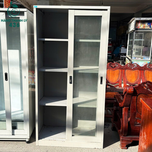 Tủ Hồ Sơ Cũ 90CMX1M85 Cửa Lùa Kính Màu Xám