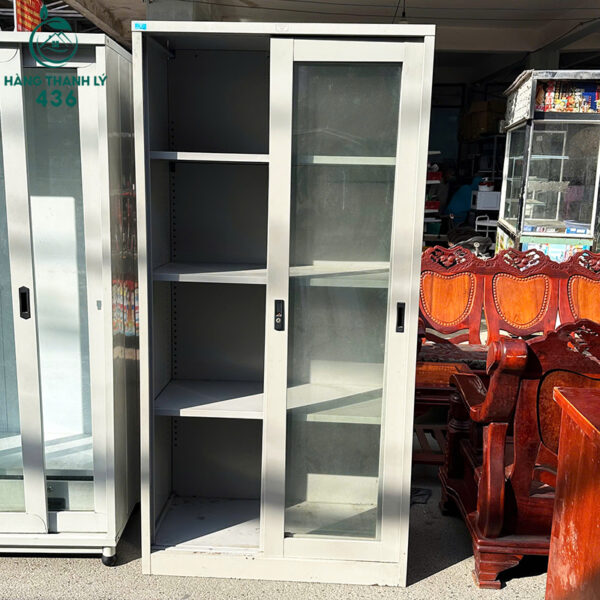 Tủ Hồ Sơ Cũ 90CMX1M85 Cửa Lùa Kính Màu Xám