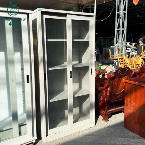 Tủ Hồ Sơ Cũ 90CMX1M85 Cửa Lùa Kính Màu Xám