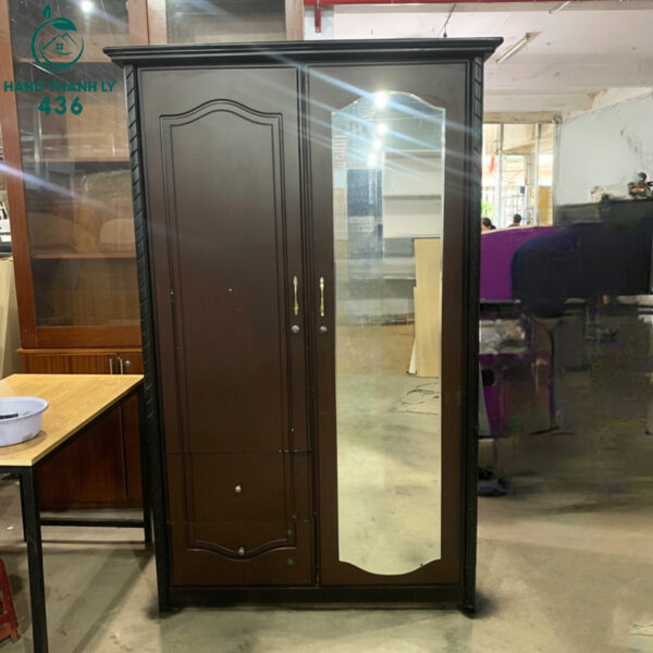 Tủ Quần Áo Cũ 1M14X1M95 2 Cánh Gỗ Màu Nâu Đen