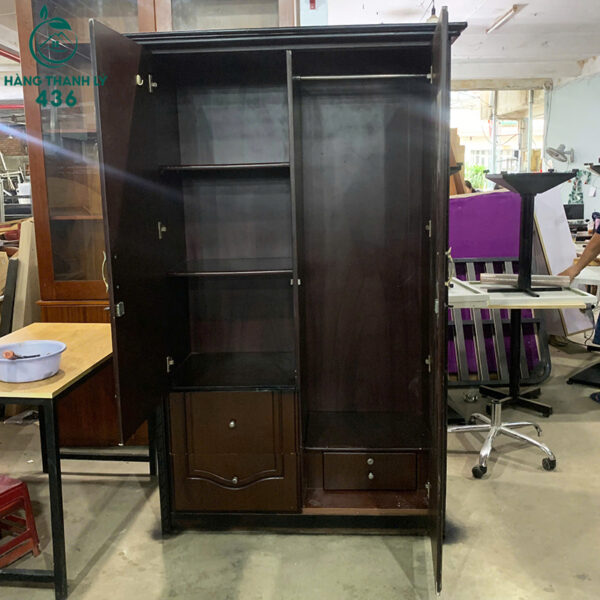 Tủ Quần Áo Cũ 1M14X1M95 2 Cánh Gỗ Màu Nâu Đen