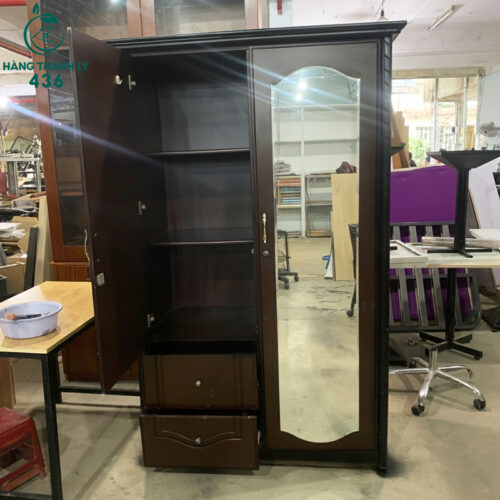 Tủ Quần Áo Cũ 1M14X1M95 2 Cánh Gỗ Màu Nâu Đen