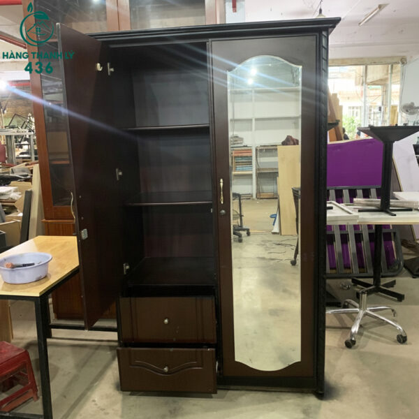 Tủ Quần Áo Cũ 1M14X1M95 2 Cánh Gỗ Màu Nâu Đen