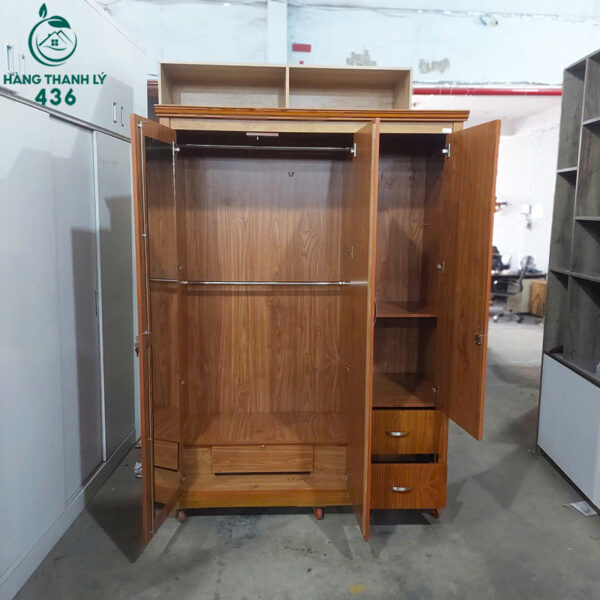 tu quan ao cu 1m4x2mx55cm 3 canh go van nau sang trong 3