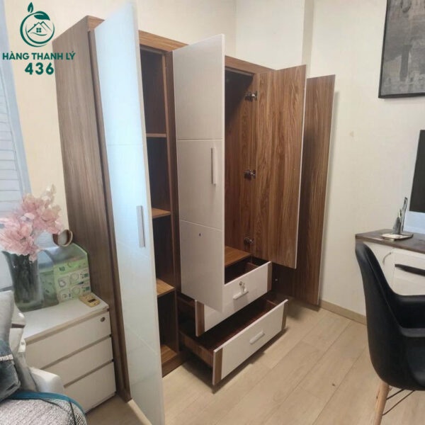 tu quan ao cu 1m6x55cmx2m mau trang van go 1