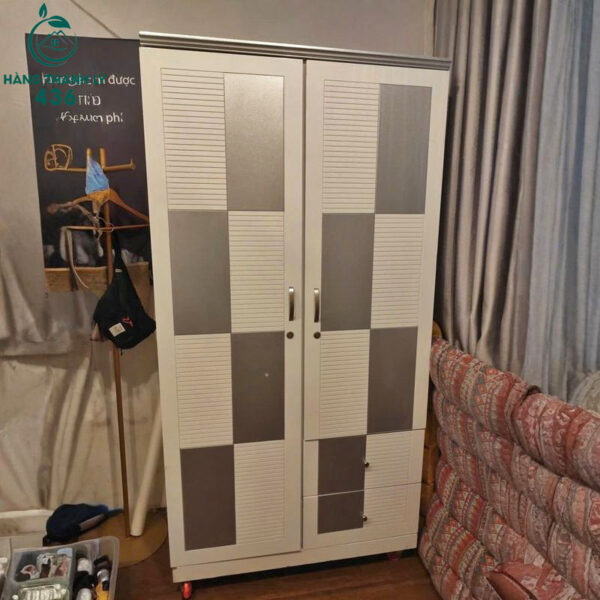 tu-quan-ao-cu-2-canh-hien-dai-mau-trang-phoi-ghi (2) Tủ Quần Áo Cũ 2 Cánh Hiện Đại Màu Trắng Phối Ghi