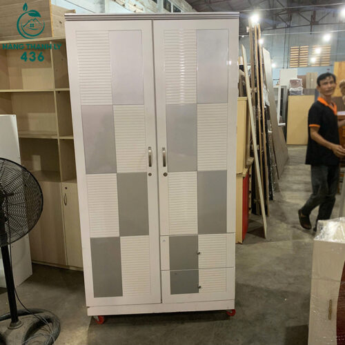 Tủ Quần Áo Cũ 2 Cánh Hiện Đại Màu Trắng Phối Ghi 4 tu quan ao cu 2 canh hien dai mau trang phoi ghi 3