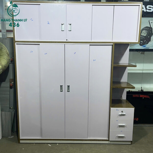 tu quan ao cu 2mx2m4x50cm canh cua lua mau trang 1