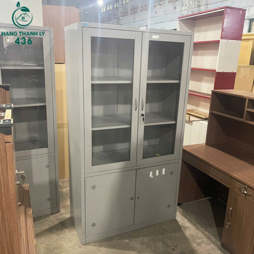 Tủ Tài Liệu Cũ 1MX1M83 Màu Xám Cánh Kính Phía Trên Dễ Quan Sát 5 tu tai lieu cu 1mx1m83 mau xam canh kinh phia tren de quan sat 3 1