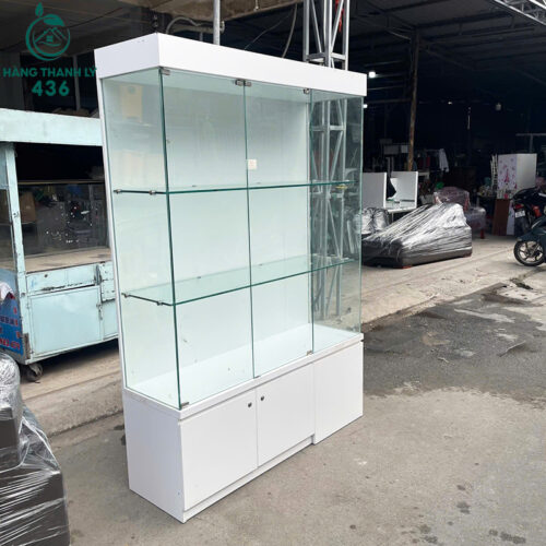 tu trung bay kinh cu 1m45x2m1x45cm khung trang gon gang 3