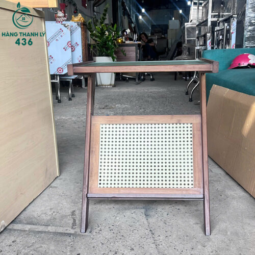 Bàn Cafe Gỗ Cũ Phối Mây Mặt Kính Gọn Gàng