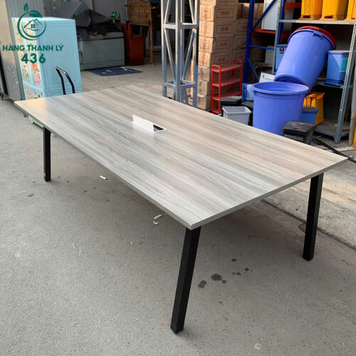 Bàn Họp Cũ 2M4X1M2 Mặt Gỗ Vân Xám Có Lỗ Đi Dây Gọn Gàng 3 ban hop cu 2m4x1m2 mat go van xam co lo di day gon gang 1