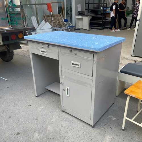Bàn Làm Việc Cũ Khung Sắt Có Hộc Tủ