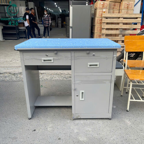 Bàn Làm Việc Cũ Khung Sắt Có Hộc Tủ