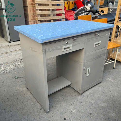 Bàn Làm Việc Cũ Khung Sắt Có Hộc Tủ