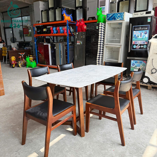 Bộ Bàn Ăn Cũ 1M6X90CM Mặt Đá Chân Gỗ