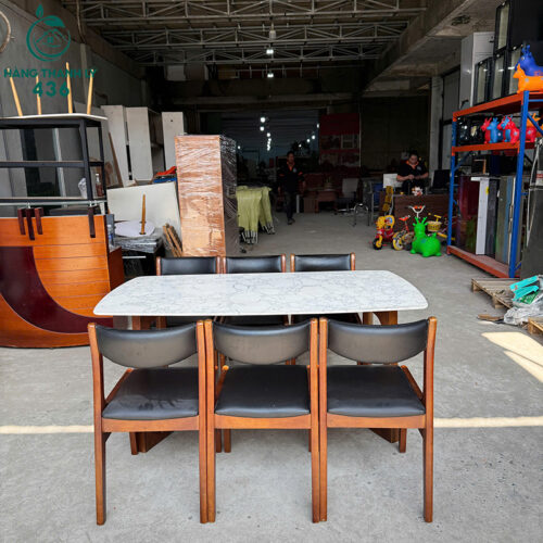 Bộ Bàn Ăn Cũ 1M6X90CM Mặt Đá Chân Gỗ