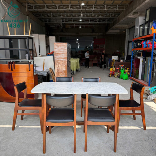 Bộ Bàn Ăn Cũ 1M6X90CM Mặt Đá Chân Gỗ