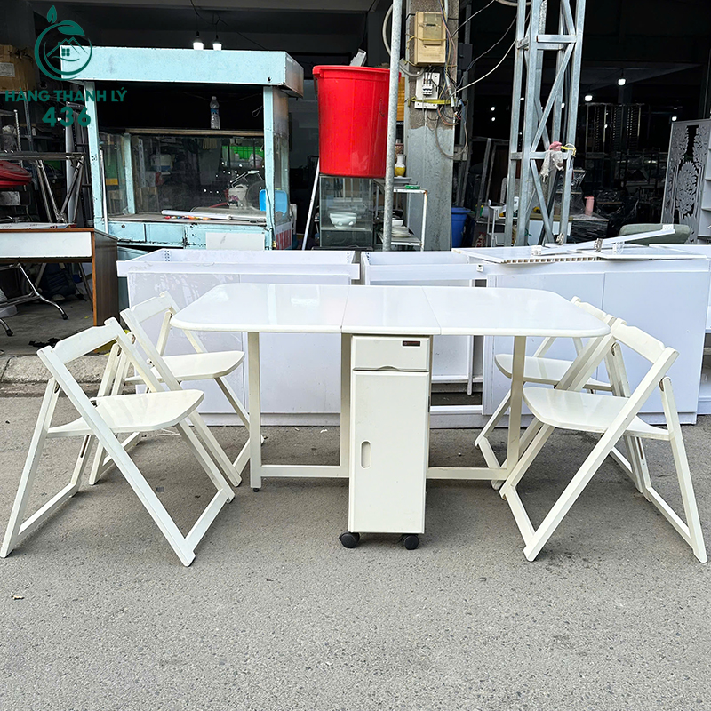 Bộ Bàn Ăn Cũ Kèm Ghế Gấp Gọn Màu Trắng bo-ban-an-cu-kem-ghe-gap-gon-mau-trang-2 Bộ Bàn Ăn Cũ Kèm Ghế Gấp Gọn Màu Trắng