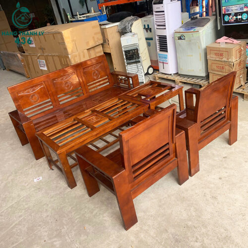 Bộ Salon Gỗ Cũ 1M8X60CM Chạm Họa Tiết Lưng Ghế 4 bo salon go cu 1m8x60cm cham hoa tiet lung ghe 1