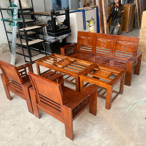 Bộ Salon Gỗ Cũ 1M8X60CM Chạm Họa Tiết Lưng Ghế 3 bo salon go cu 1m8x60cm cham hoa tiet lung ghe 2