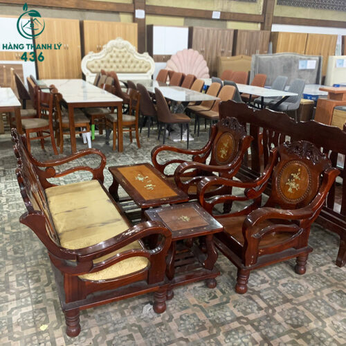 Bộ Salon Gỗ Cũ Tay Cong Thiết Kế Hoa Văn 6 bo salon go cu tay cong thiet ke hoa van 1 1
