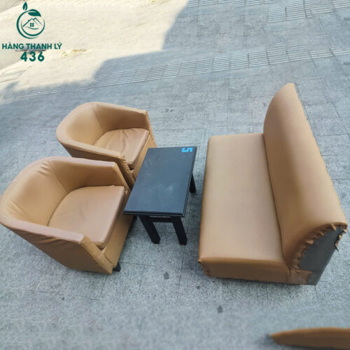Bộ Sofa Cafe Cũ Bọc Da Nâu Dễ Phối
