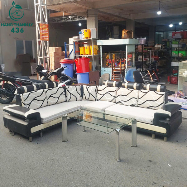 Bộ Sofa Cũ Chữ L Phối Màu Đen Trắng Sang Trọng