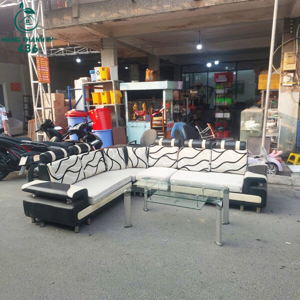 Bộ Sofa Cũ Chữ L Phối Màu Đen Trắng Sang Trọng