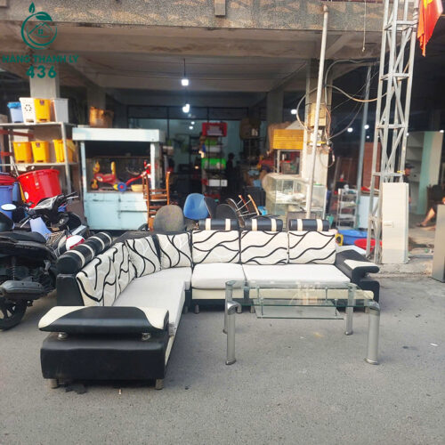Bộ Sofa Cũ Chữ L Phối Màu Đen Trắng Sang Trọng