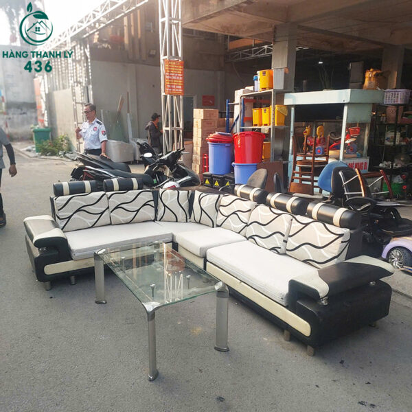 Bộ Sofa Cũ Chữ L Phối Màu Đen Trắng Sang Trọng