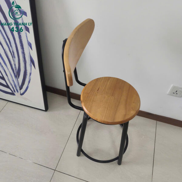 Ghế Cafe Cũ Mặt Gỗ Tròn Chân Sắt Có Tựa Lưng