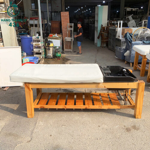 Giường Gội Đầu Cũ Bọc Nệm Da Màu Trắng