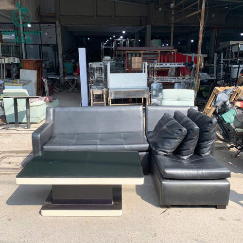 Sofa Da Góc Chữ L Cũ 2M4X1M6 Kèm Bàn Kính 3 sofa da goc chu l cu 2m4x1m6 kem ban kinh 1