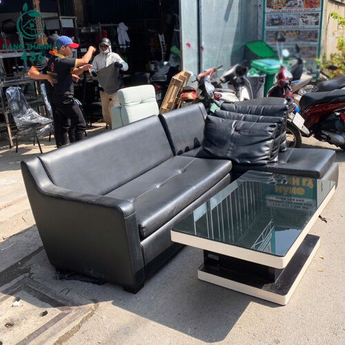 Sofa Da Góc Chữ L Cũ 2M4X1M6 Kèm Bàn Kính 6 sofa da goc chu l cu 2m4x1m6 kem ban kinh 6