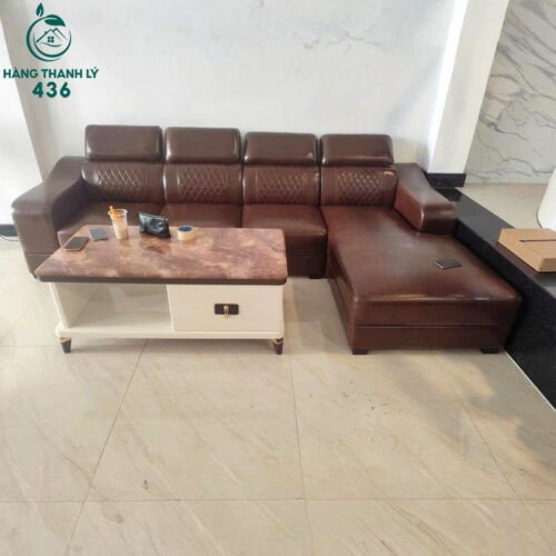 Sofa Da Góc L Cũ 2M95X1M7 Màu Nâu Form Rộng