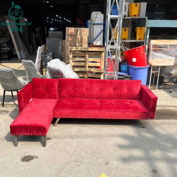 Sofa Giường Cũ Bọc Nhung Màu Đỏ Đô Sang Trọng