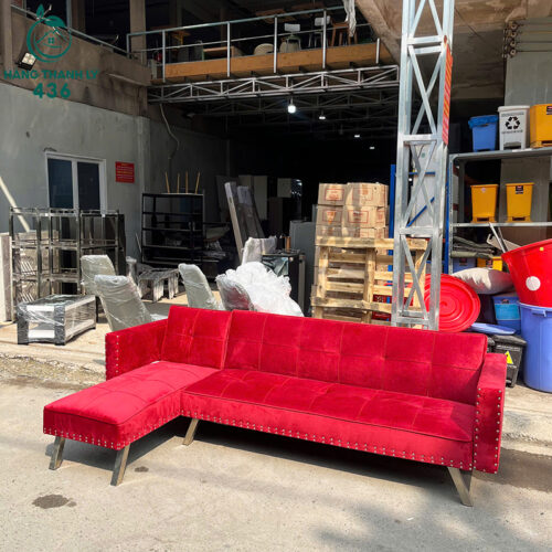 Sofa Giường Cũ Bọc Nhung Màu Đỏ Đô Sang Trọng
