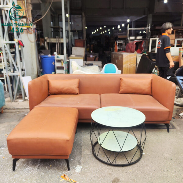 Sofa Góc L Cũ 2MX80CM Bọc Da Màu Nâu
