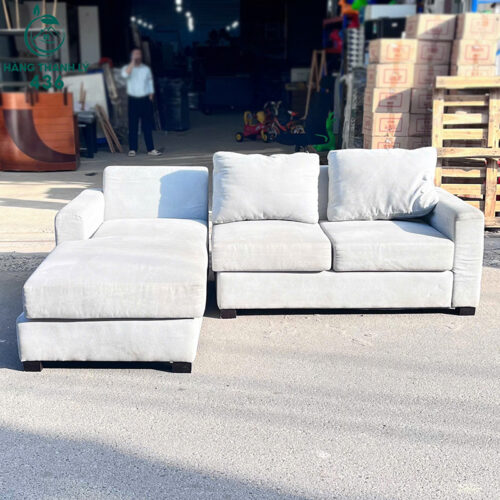 Sofa Góc L Cũ Bọc Vải Xám Hiện Đại