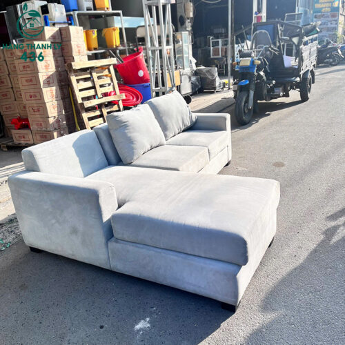 Sofa Góc L Cũ Bọc Vải Xám Hiện Đại