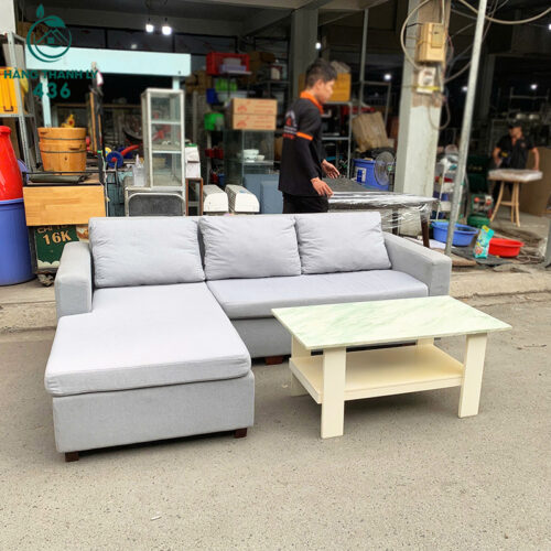 Sofa Góc L Cũ Bọc Vải Xám Nhạt