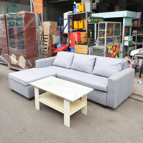 Sofa Góc L Cũ Bọc Vải Xám Nhạt
