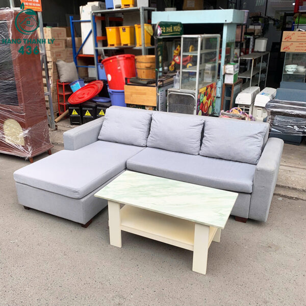 Sofa Góc L Cũ Bọc Vải Xám Nhạt